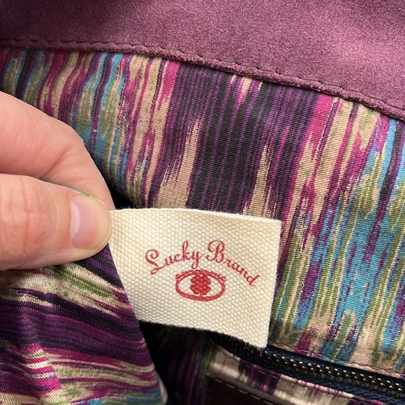 Lucky Brand Fillmore Drawstring Purple & Brown Suede Denim Bucket Bag Backpack main image 13